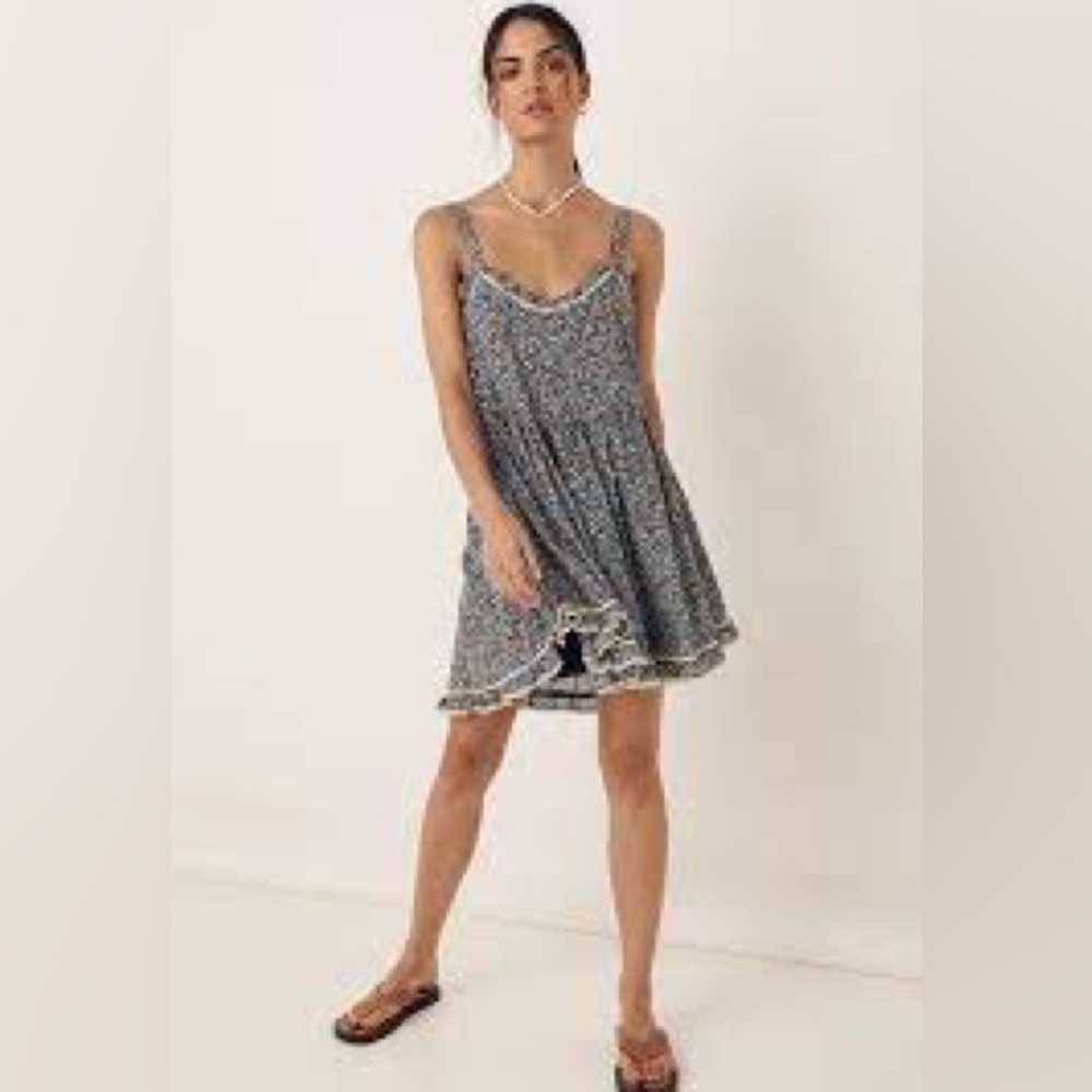 Spell Blue Poppy Strappy Mini Dress Medium